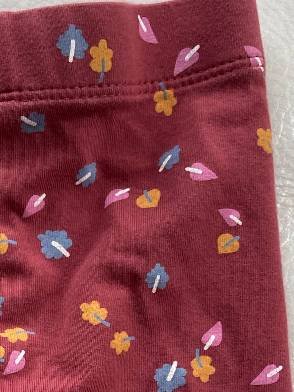 10/$30💥Like New Autumn Leaves Baby Girl Leggings, Cinnamon Brown Gold Blue Pink
